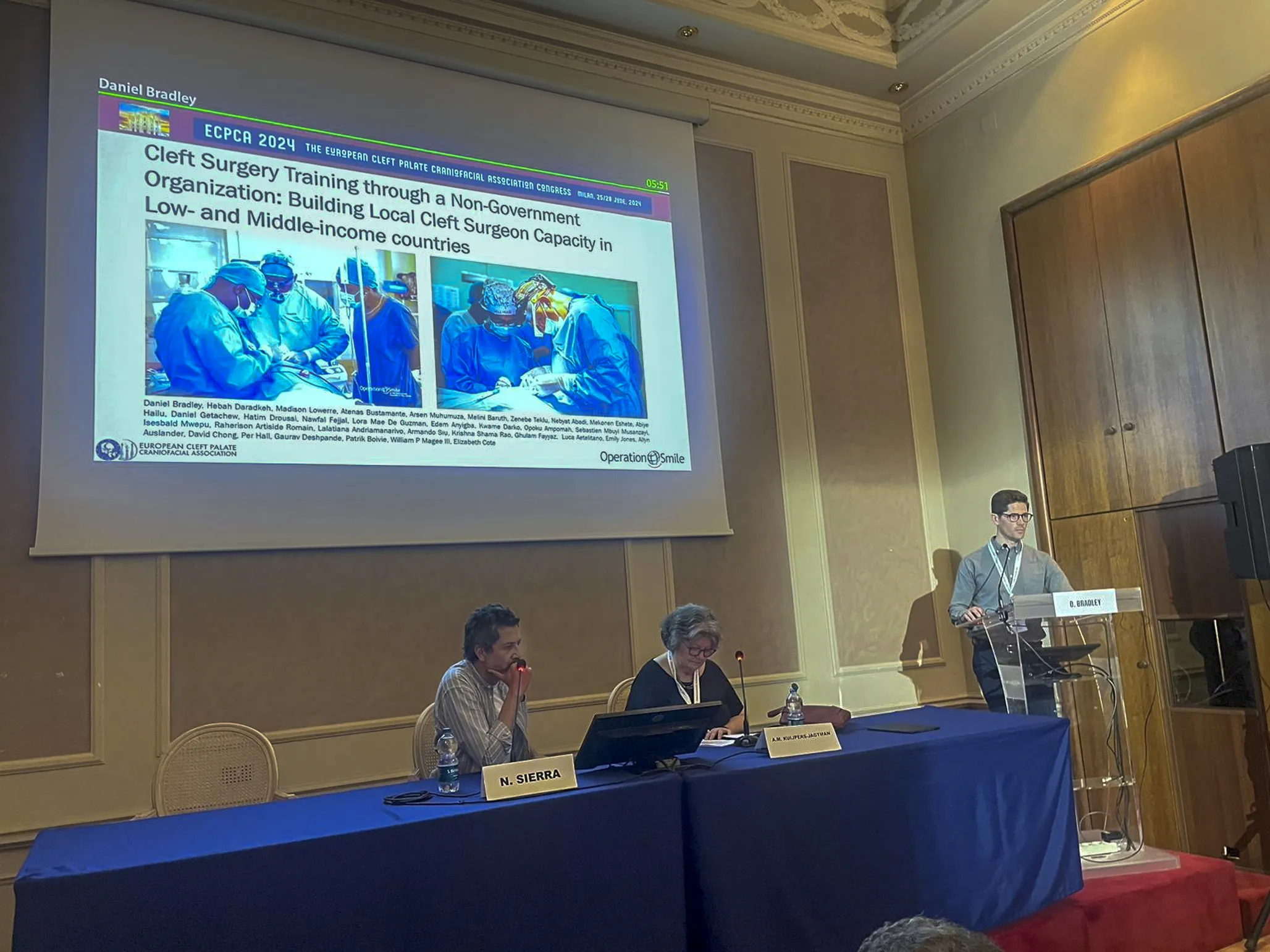 Dan Bradley presents research during the 2024 European Cleft Palate Craniofacial Association (ECPCA) Congress in Milan, Italy.