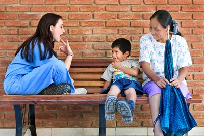 Therapist Nurse Milena Cleves of Columbia screening a patient at the Hospital de la Villa during the Operation Smile Bolivia Mission.