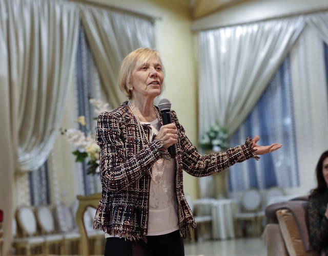 Operation Smile Co-Founder Kathy Magee speaking at the opening dinner and ceremony for the Women in Medicine, Inspiring a Generation Operation Smile Mission at Hospital Al Farabi in Oujda, Morocco.