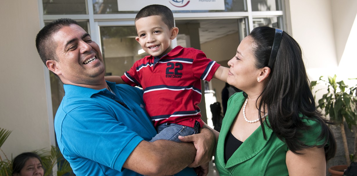 Patient Advocate Alex Guerrero with his wife and son at the Operation Smile Cleft Lip and Cleft Palate Integral Care Clinic in Tegucigalpa, Honduras
