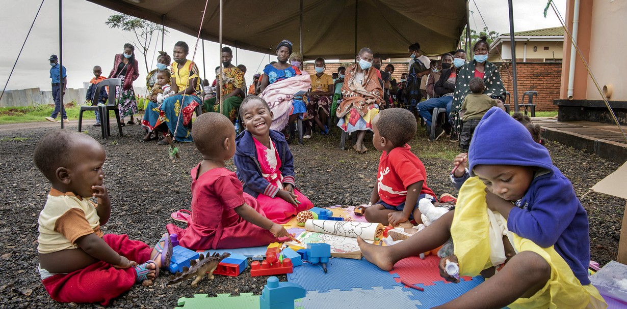 Children participate in therapeutic play during a 2022 surgical program in Lilongwe, Malawi.