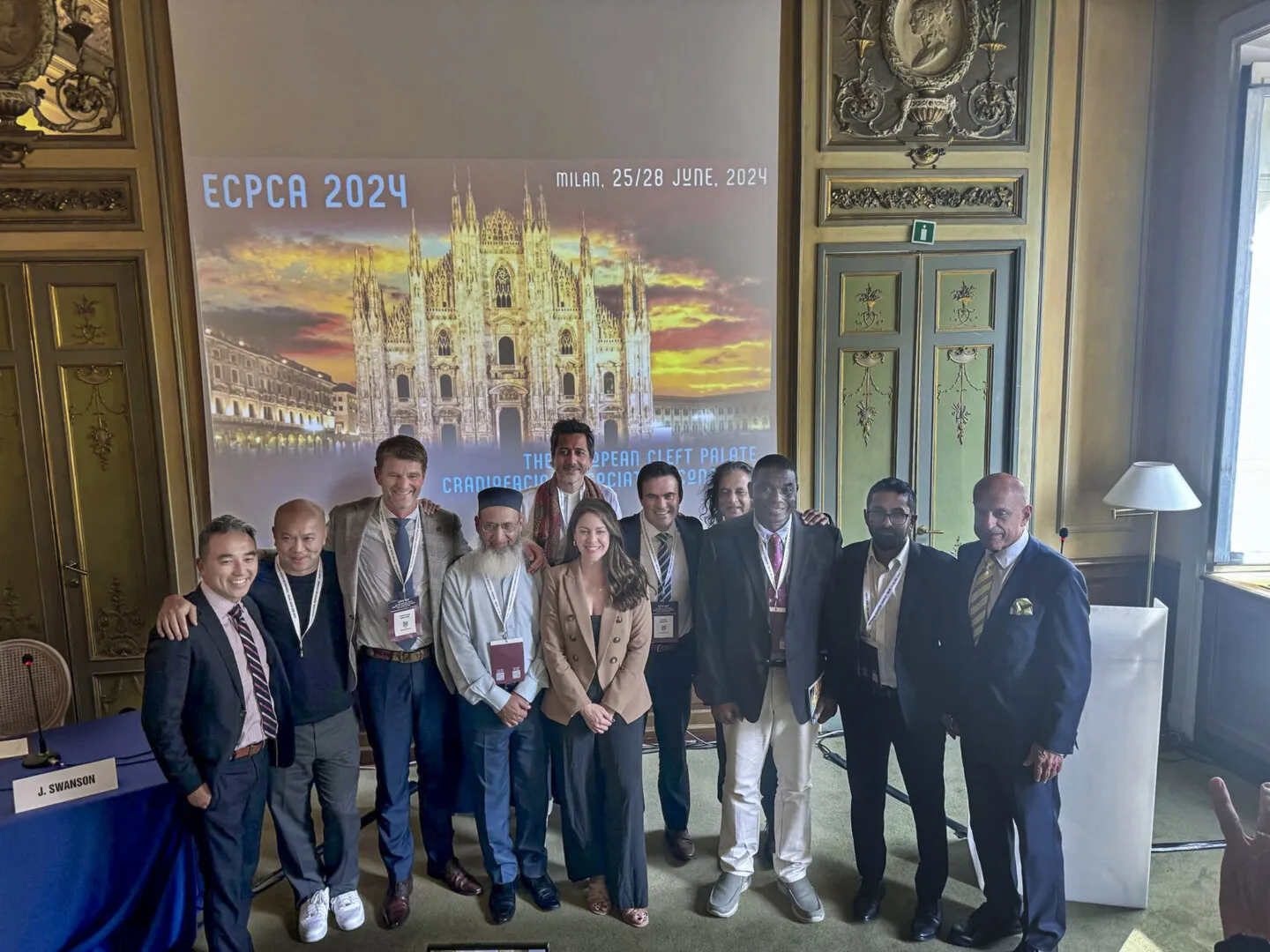 Operation Smile staff and volunteers smile for the camera during the 2024 European Cleft Palate Craniofacial Association (ECPCA) Congress in Milan, Italy.