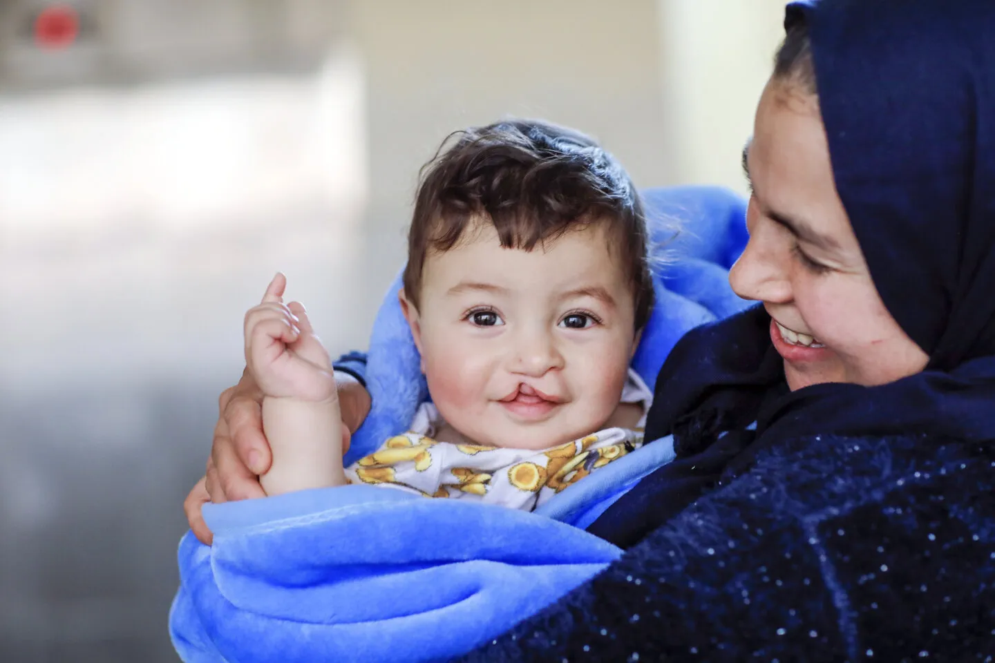 Eight-month-old Elmehdi and his mom, Soumia.