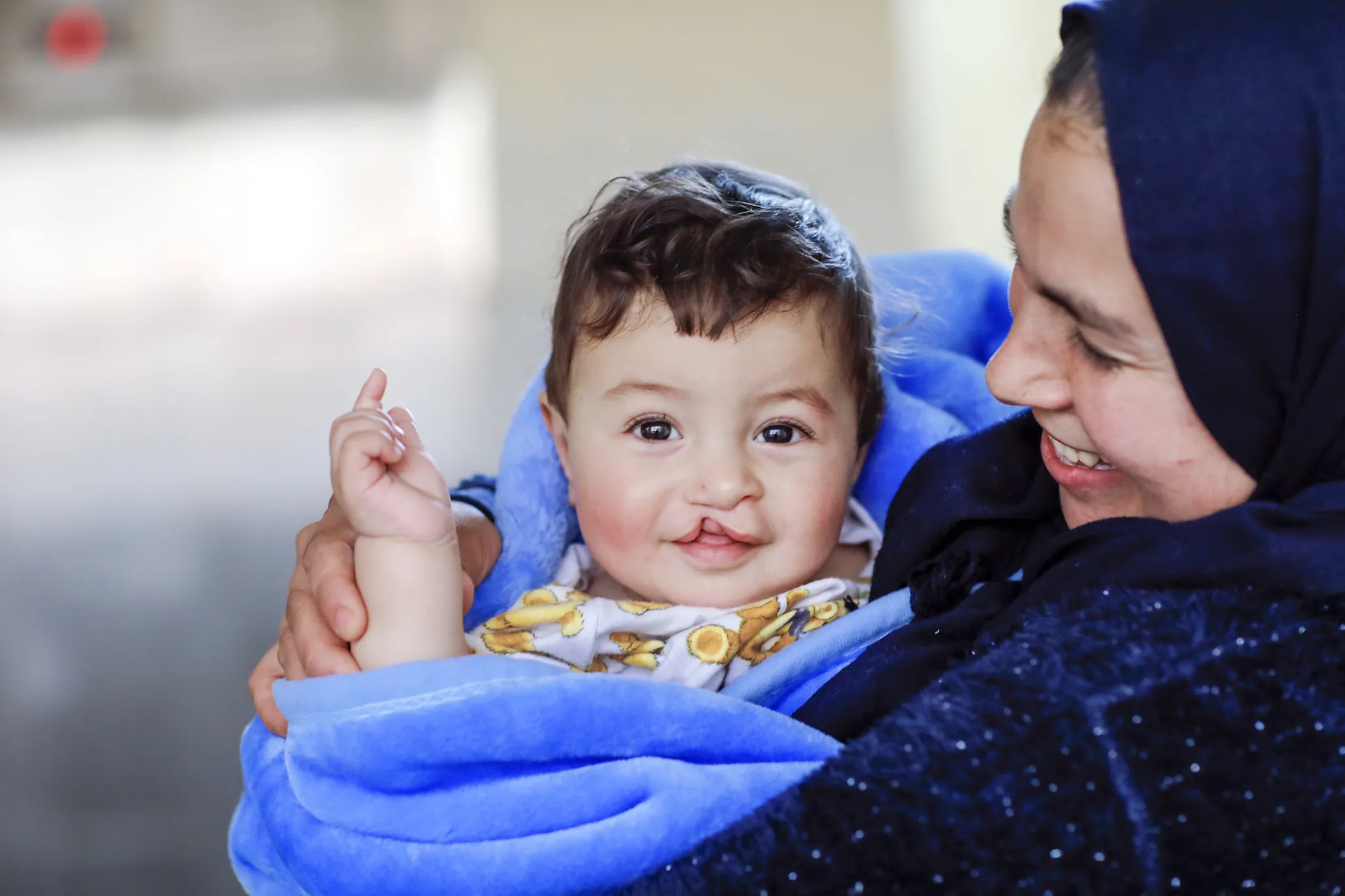 Eight-month-old Elmehdi and his mom, Soumia.