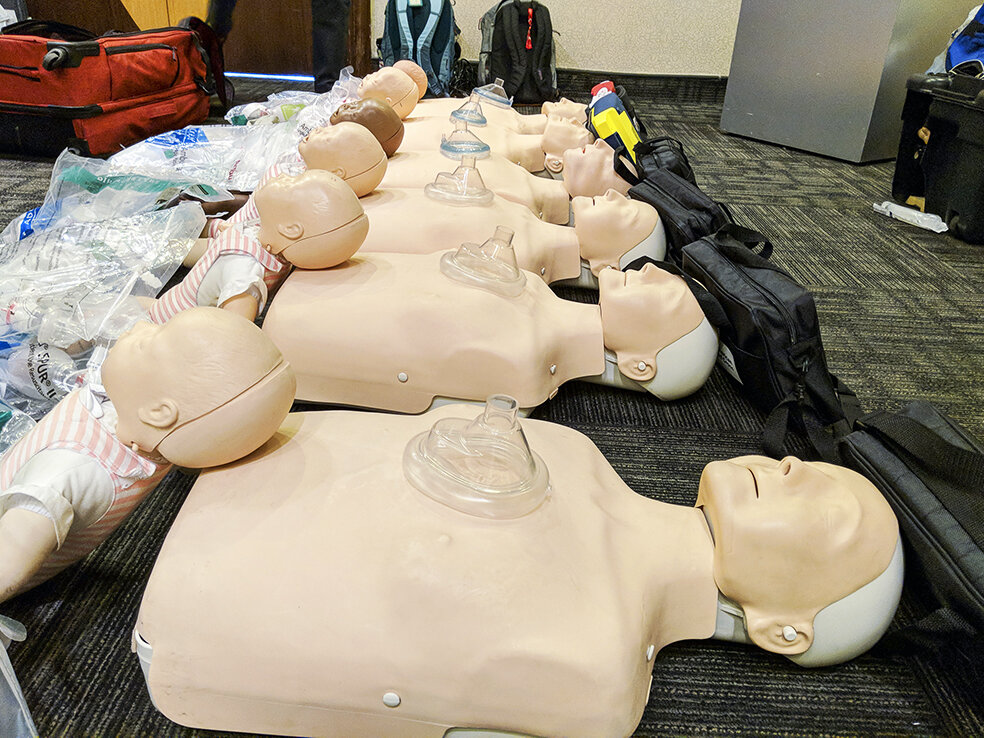 Cardiopulmonary resuscitation (CPR) mannequins and equipment