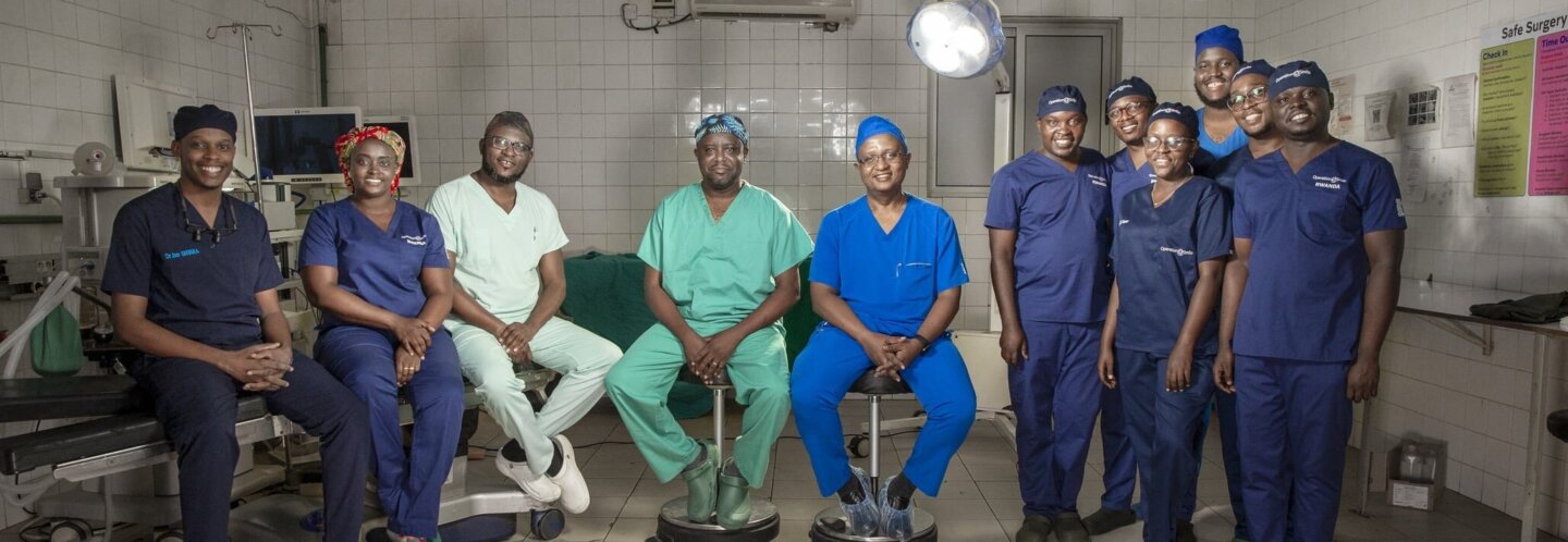 Certified plastic surgeons and plastic surgery residents gather for a photo in Kigali, Rwanda.