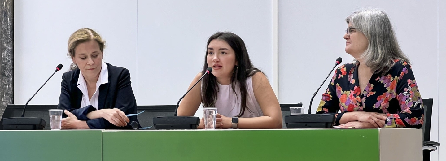 Patient advocate Laura Alvarez speaks at the 77th World Health Assembly.