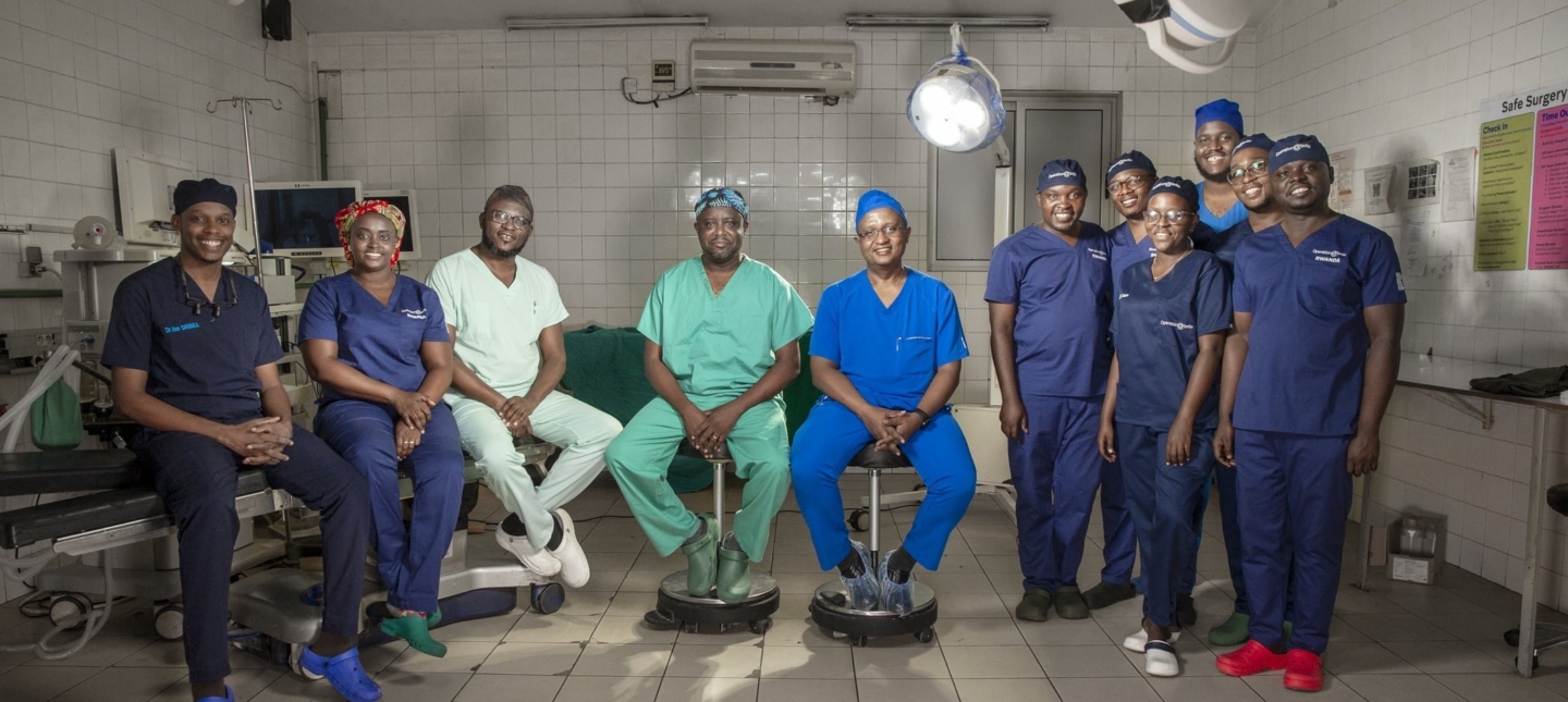 Certified plastic surgeons and plastic surgery residents gather for a photo in Kigali, Rwanda.