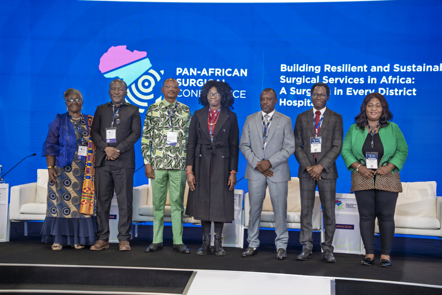 Panelists pose for the camera during the Pan-African Surgical Conference in 2025.