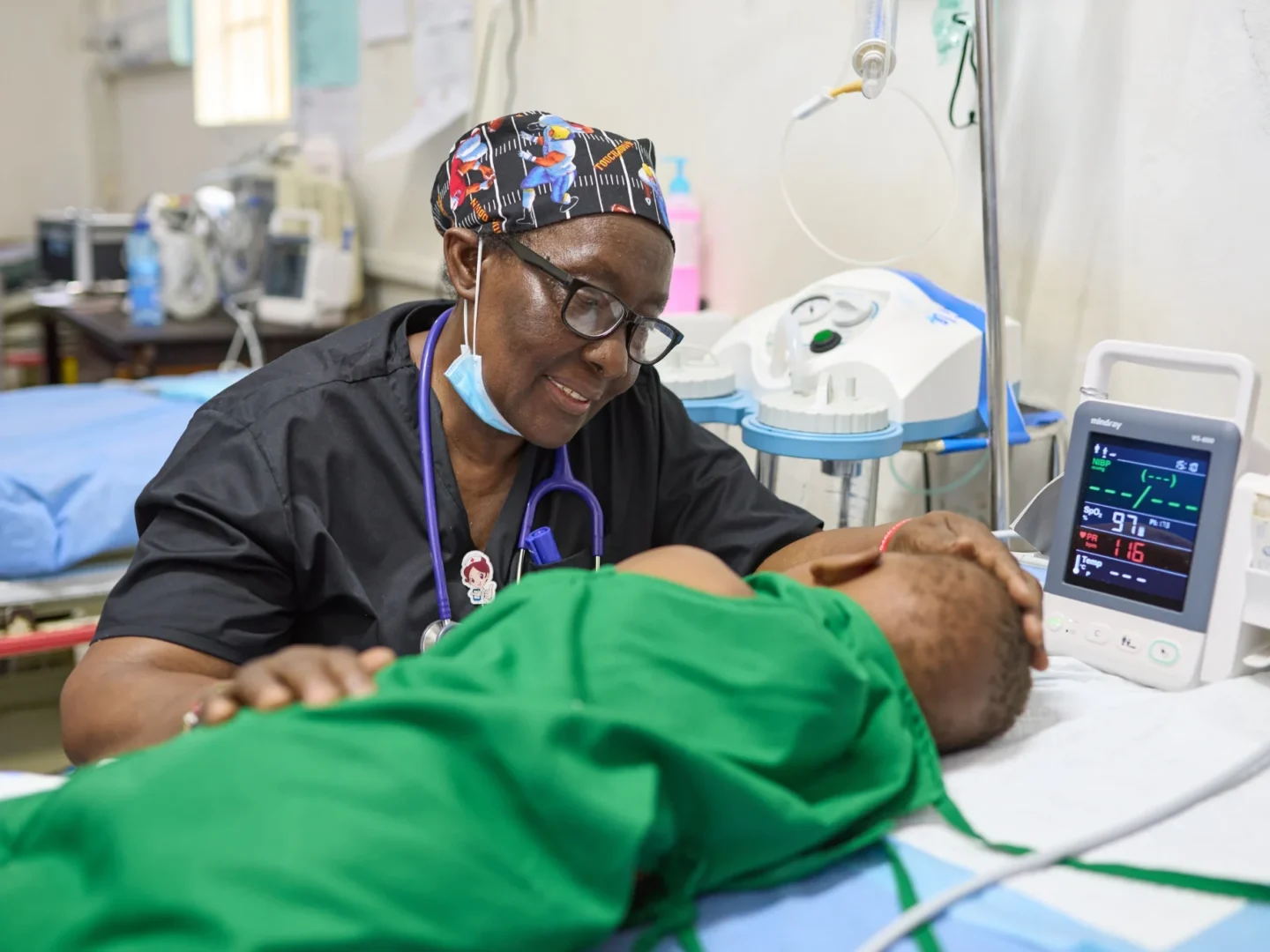 A nurse cares for a patient
