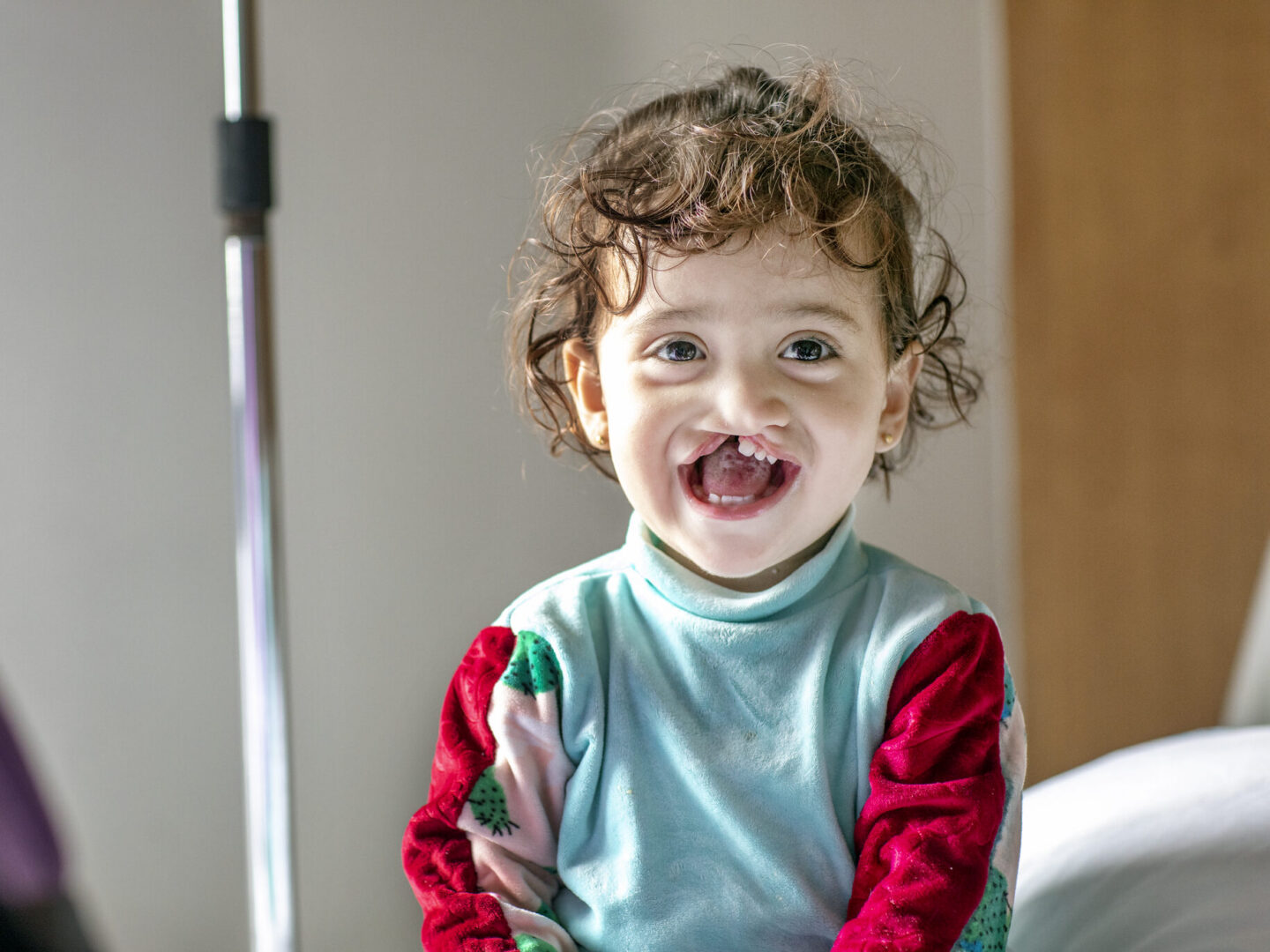 Janat, now almost 2 years old, shares her biggest smile during screening at Operation Smile Morocco’s October 2021 surgical program in Casablanca.